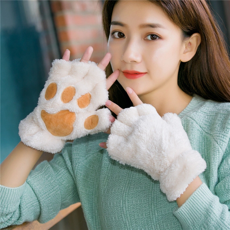 Cartoon Christmas Deer Autumn and Winter Thickening Wrapped Fingers Girls Students Cute Velvet Warm Cotton Gloves
