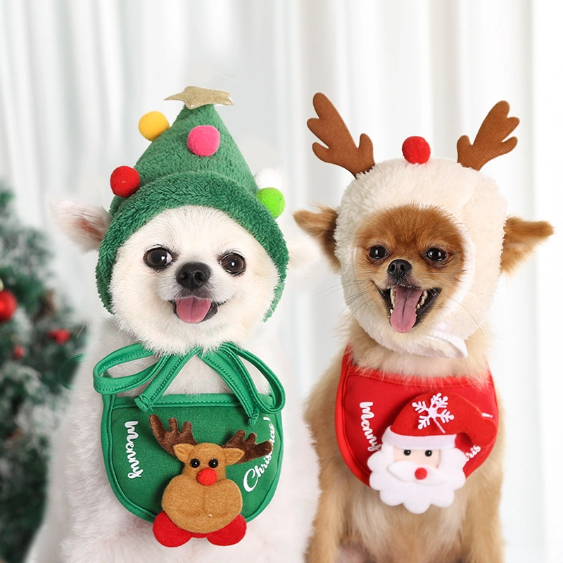 Christmas Dog Hat Bibs Scarf Winter Cute Cosplay Costume Pets Accessories