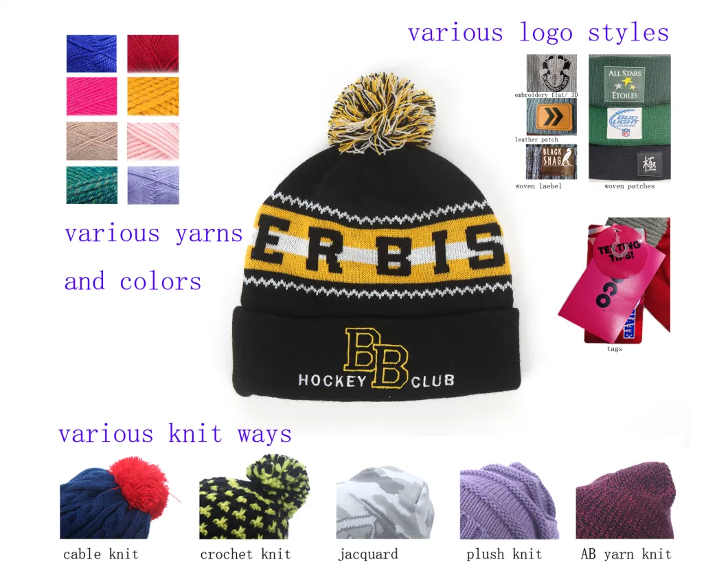 Winter Custom Design Safety Use Fluroscent Color Reflective Stripe Style Cuff Beanie Hat