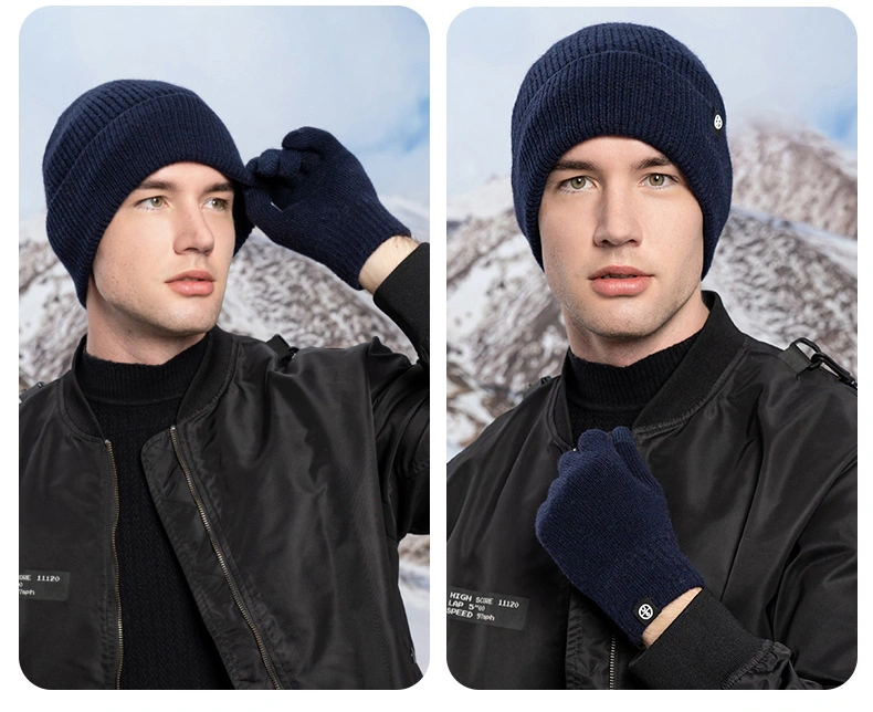 Winter Soft Wool Blend Warm Knit Hat Touch Screen Gloves Sets