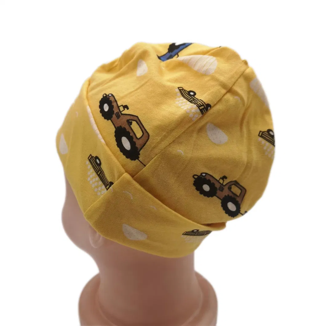 Kids Cap Cute Allover Printed Double Layer Yellow Single Jersey Beanie Hat