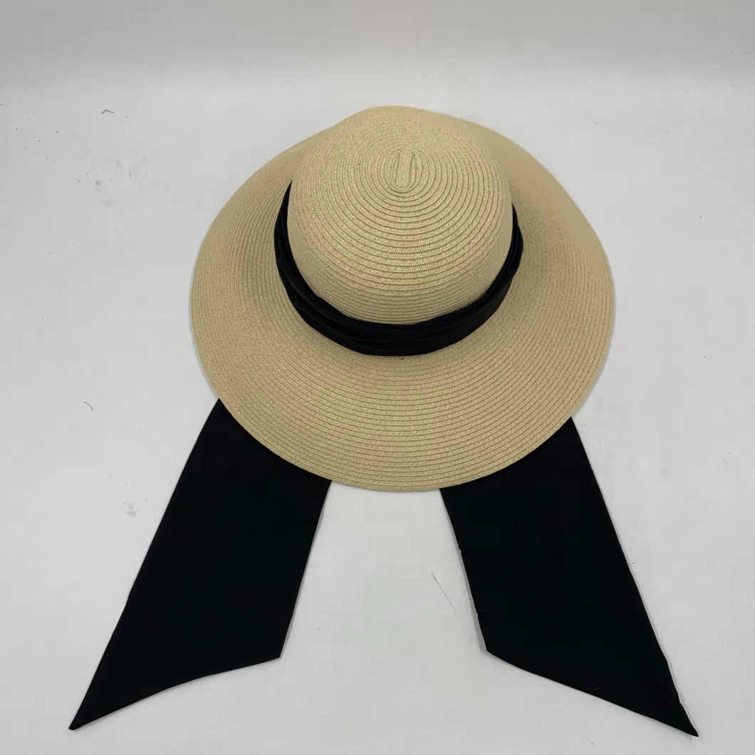 Sun Protect Black Scarf Paper Straw Women Hat