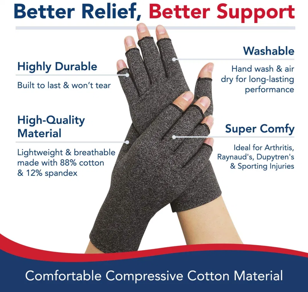 Fingerless Grey Heated Spandex Copper Pain Relieve Therapy Compression Arthritis Gloves