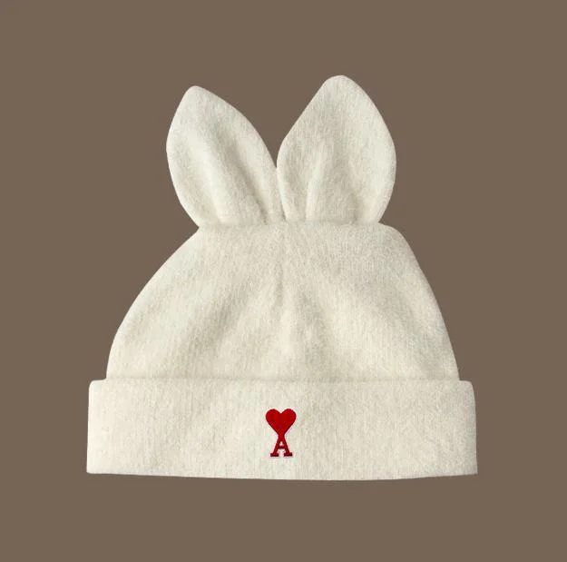 Wholesale Rabbit Ear Wool Hat Soft Fabric Custom Beanie Cap Warm Hat