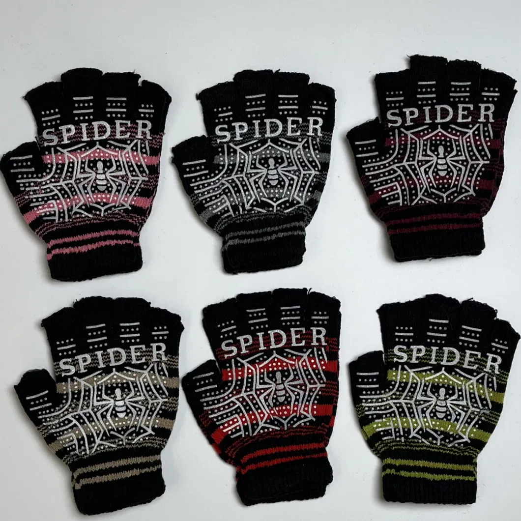 Fingerless Spider Print Anti Slip Half Finger Winter Magic Gloves Knit Cheap Factory Wholesale