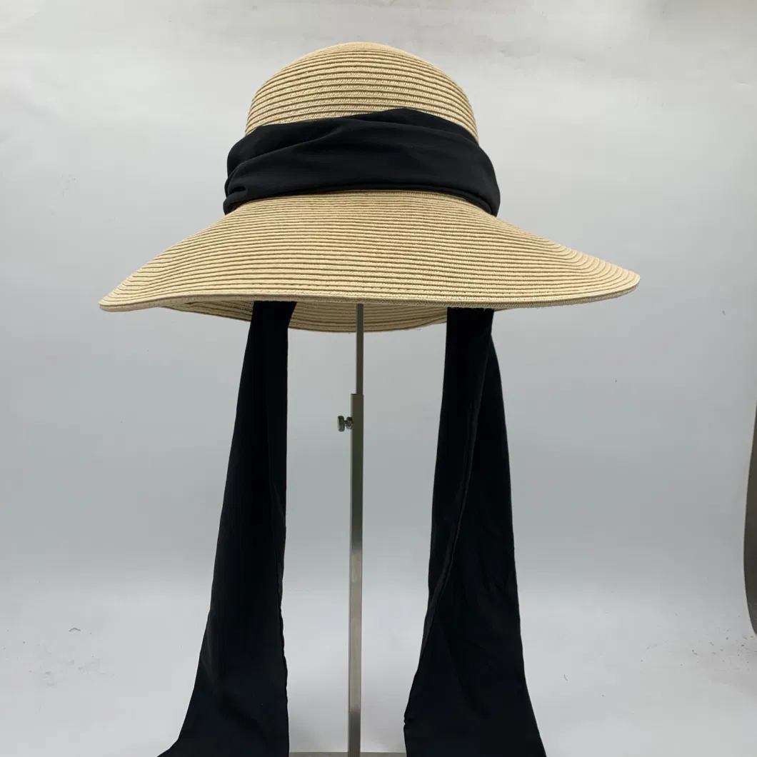 Sun Protect Black Scarf Paper Straw Women Hat