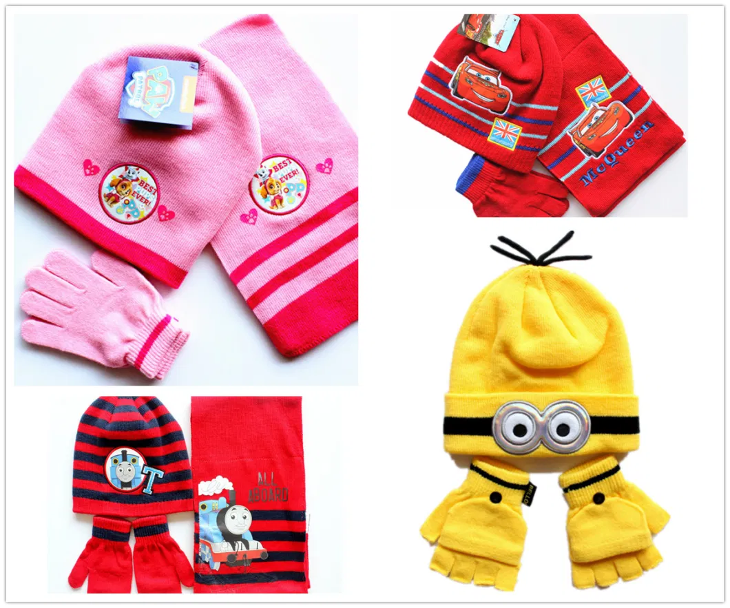 China Factory OEM Custom Design Jacquard Embroidery Winter Knitted Beanie Hat Scarf Gloves Set