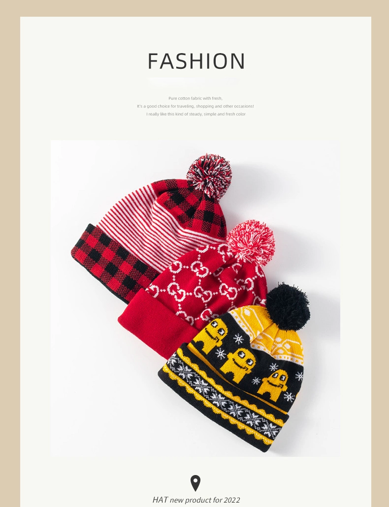 Wholesale Embroidery Logo Pompoms Hat Custom Knitted Beanie Hat for Winter