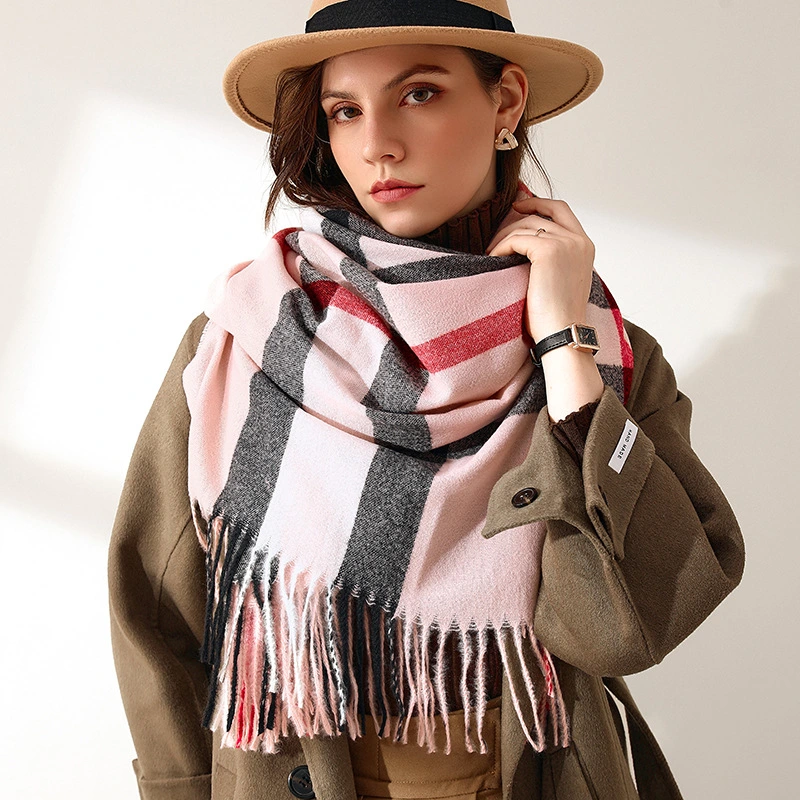 Autumn and Winter Cashmere Striped Fashion Vintage Warm Medium Long Lady Scarf