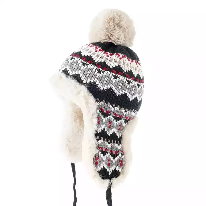 Women Winter Hats 2022 Womens Hat Knitted Beanie with POM POM Fur Lining with Earflaps