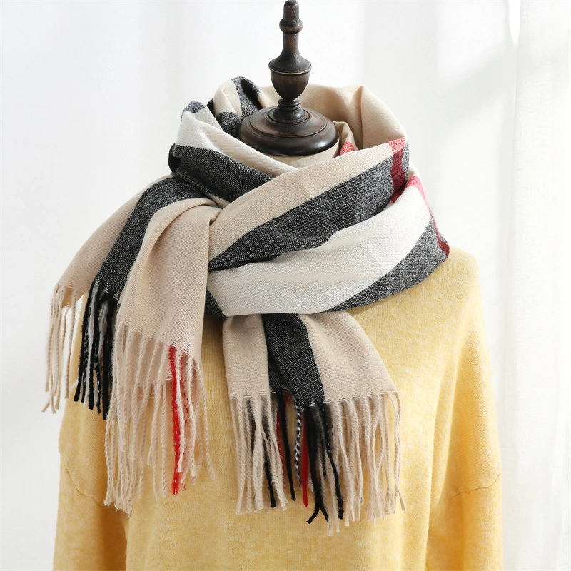 Autumn and Winter Cashmere Striped Fashion Vintage Warm Medium Long Lady Scarf