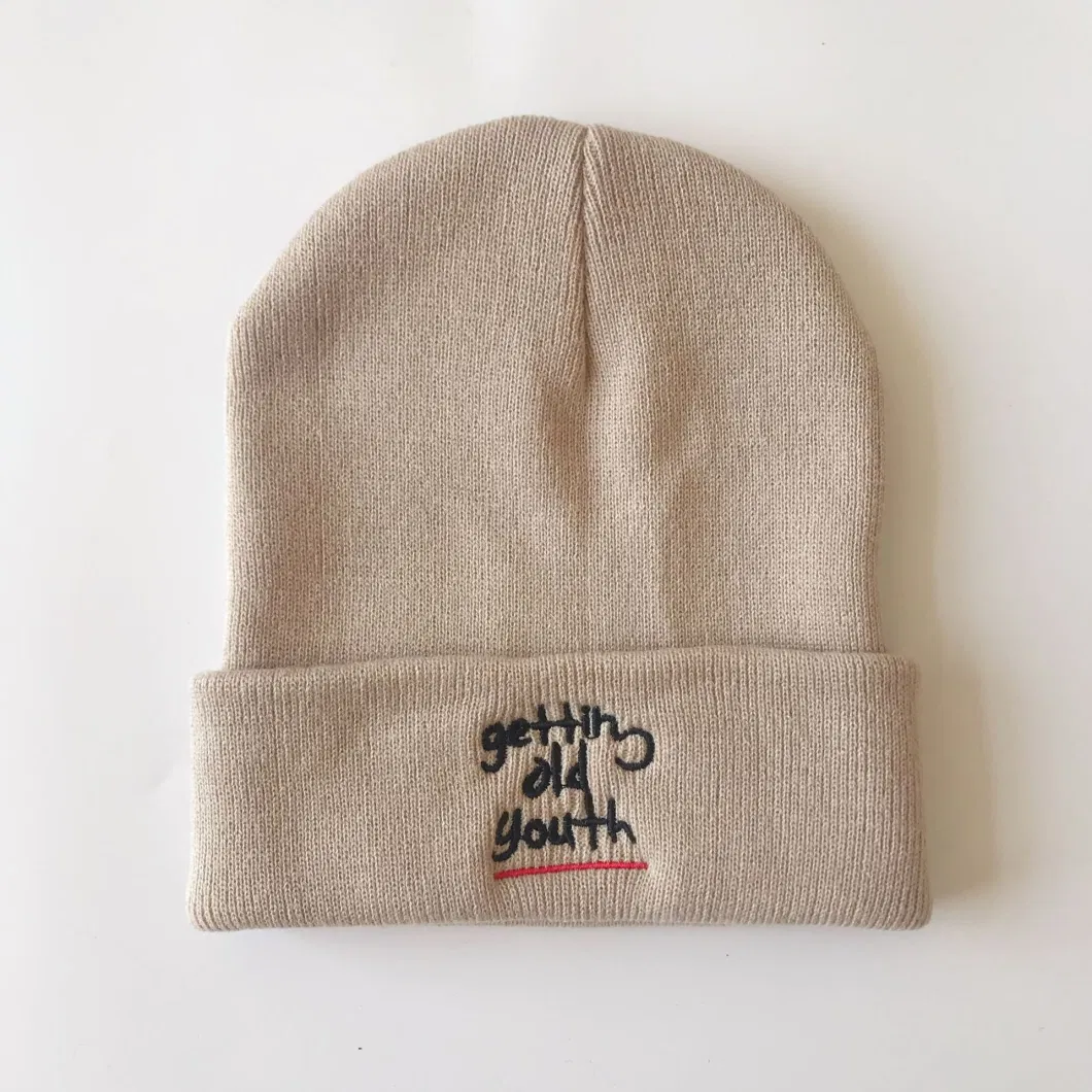 Wholesale 2022 Letter Embroidery Melon Skin Cap Cuffed Knitted Hat Men and Women Solid Color of The Acrylic Wool Hat Hip-Hop Beanie Hats