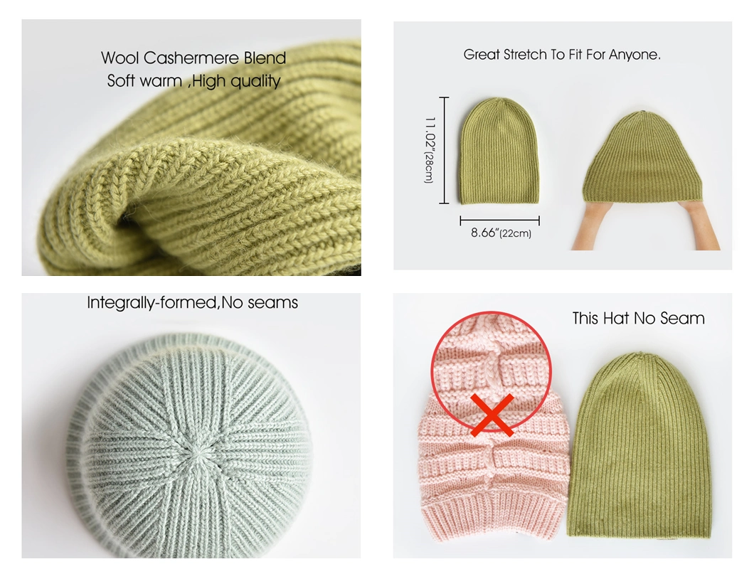 Wholesale Beige Winter Custom Fleece Lining Cuffed Ribbed Crochet Adult Knitted Beanie Hats with POM POM