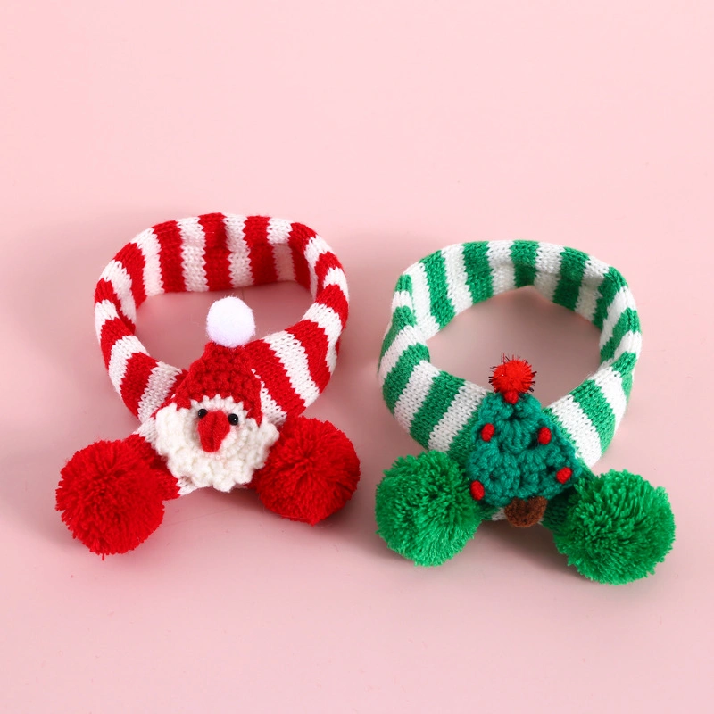 Christmas Pet Ornaments Pet Knitting Stripe Christmas Pet Scarf Adjustable Cat Dog Scarf Cat Collar