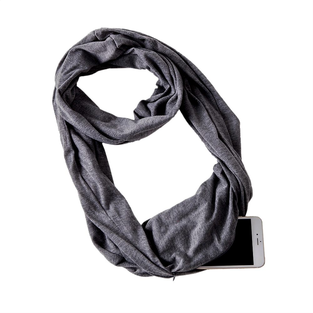 100% Polyester Jersey Loop Infinity Scarf with Hidden Zipper Pocket in Different Colors