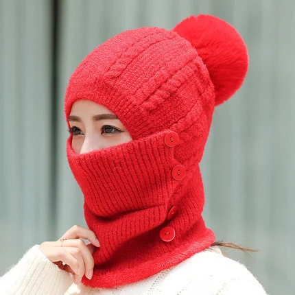 Hot Sale Autumn Winter Women Warm Wool Knit Hat and Scarf Set Knitted Beanies Pompom