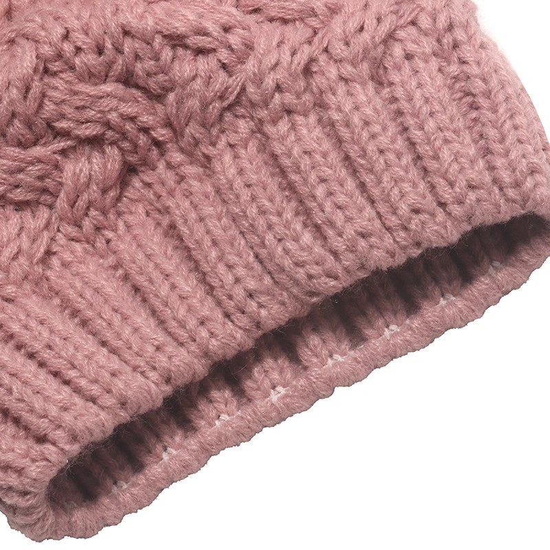 Cute Custom Acrylic Plain Color Childern Kids Pompom Bobble Knitted Winter Beanie Hat