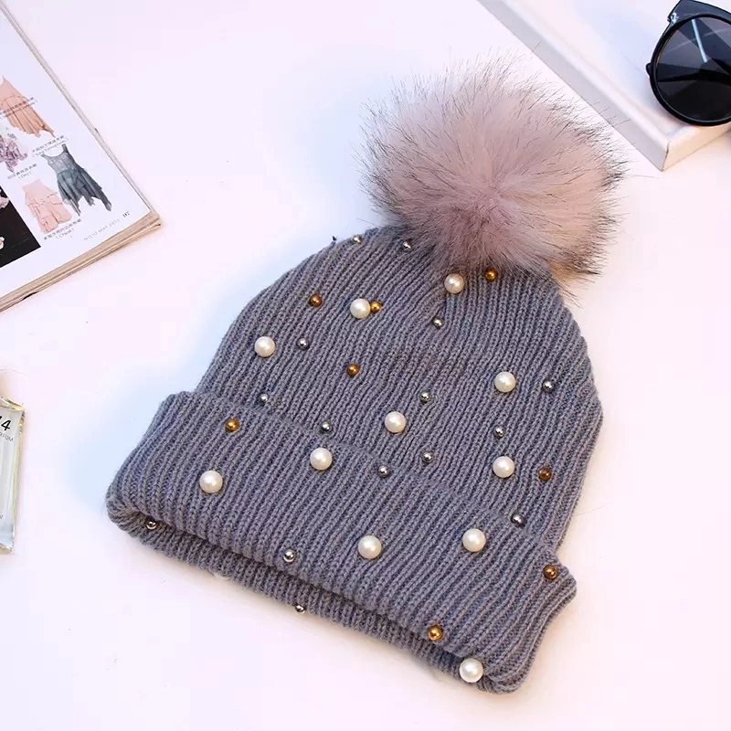 New Women Beanie Curl Cap Winter Fashion Knitted Thick Woolen Caps Winter Ball Puff Ball Hats Beanie Cap Wholesale