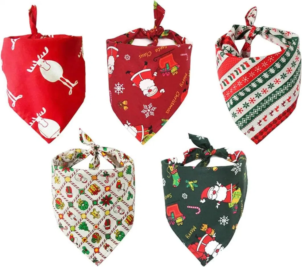 Hot Wholesale Christmas Triangle Pet Adjustable Curved Double Sided Polyester Triangle Tower Dog Bandana Scarf