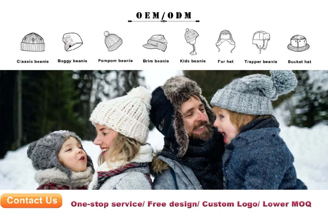 Manufacturers Custom Logo Knitted Hat Kids Child Hair Monster Eyes Skully Chunky All Around Print Jacquard Acrylic Winter Beanie