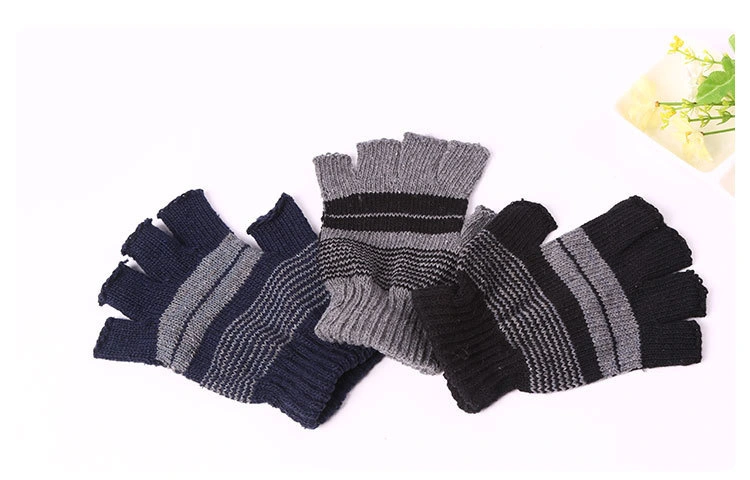 Half Finger Fingerless Feed Stripe Wide Winter Basic Magic Gloves Knit Cheap Low Price