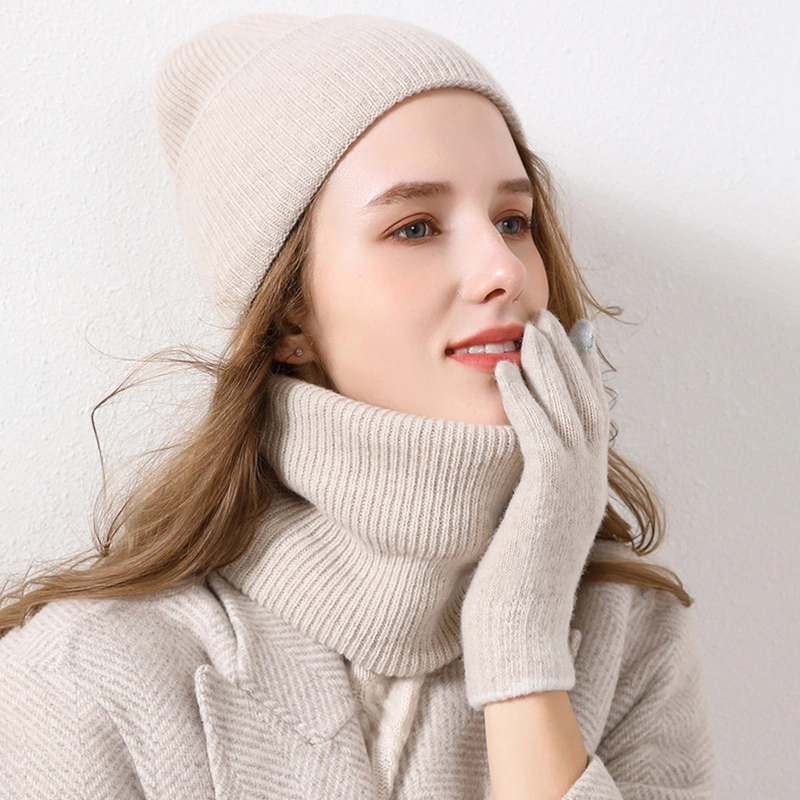 Warm Women 100% Merino Wool Winter Scarf Beanie Hat and Glove