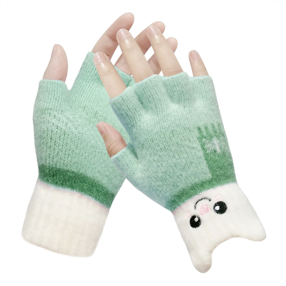 Kids Animal Jacquard Magic Acrylic Knit Winter Warm Fingerless Gloves