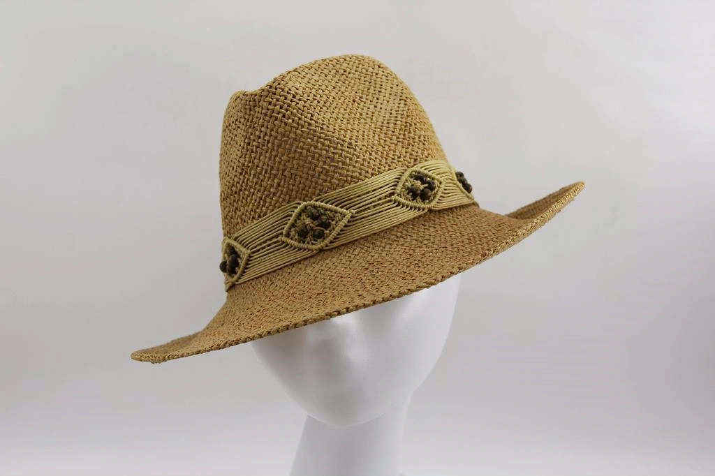 Paper Adult Lady Summer Straw Hat with Knitting Decoration Belt