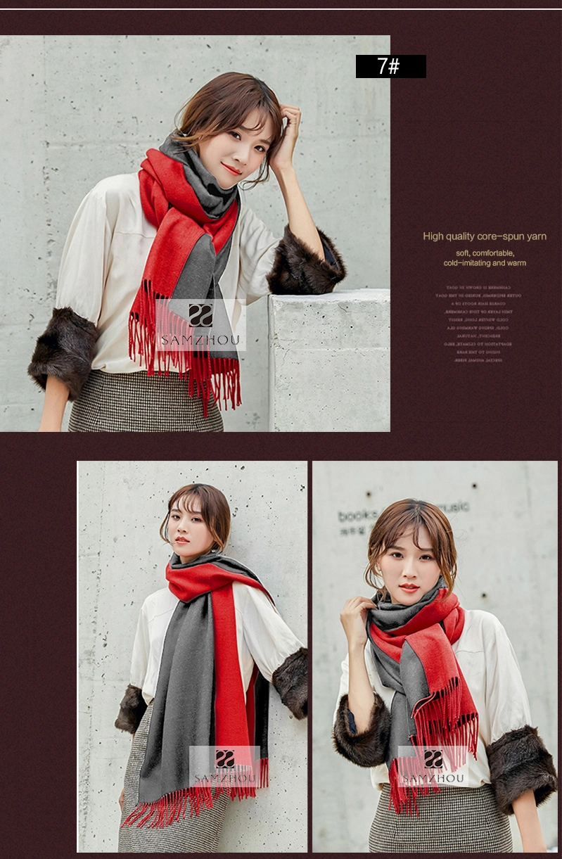 Winter Core Spun Yarn Scarf Two Tone Colour Fashion Shawl