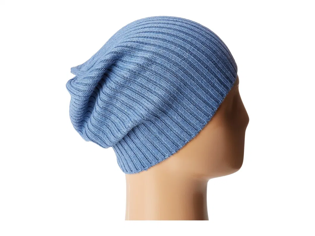 Good Quality Warm Blue Blank Slouchy Ribbed Knitted Unisex Adjustable Winter Comfortable Hat Beanie