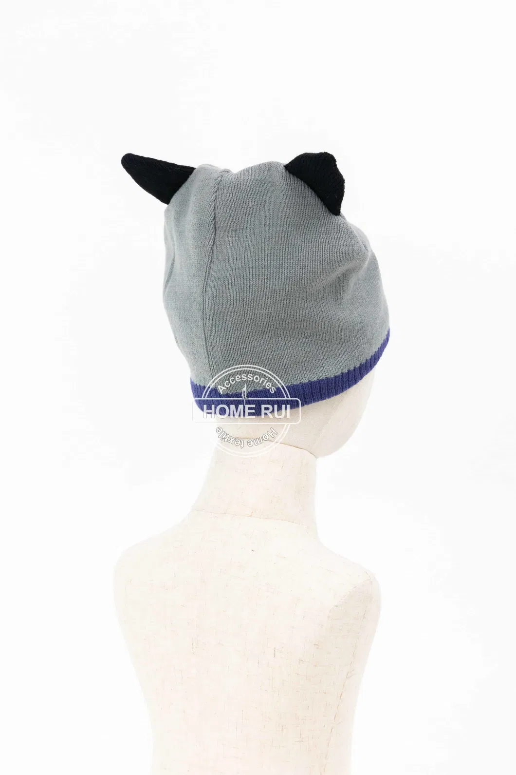 Kids Boy Children Warm Soft Slouchy Grey Solid Plain Knitted Owl Animal Design embroidery Bonnet Casual Beanie Hat