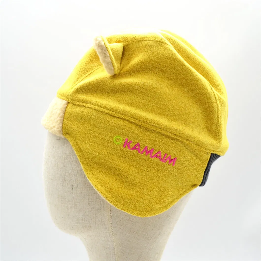 Polar Fleece Winter Custom Earflaps Ear Cover Protection Yellow Kids Children Aberage Size Thickened Warm Hat Cap