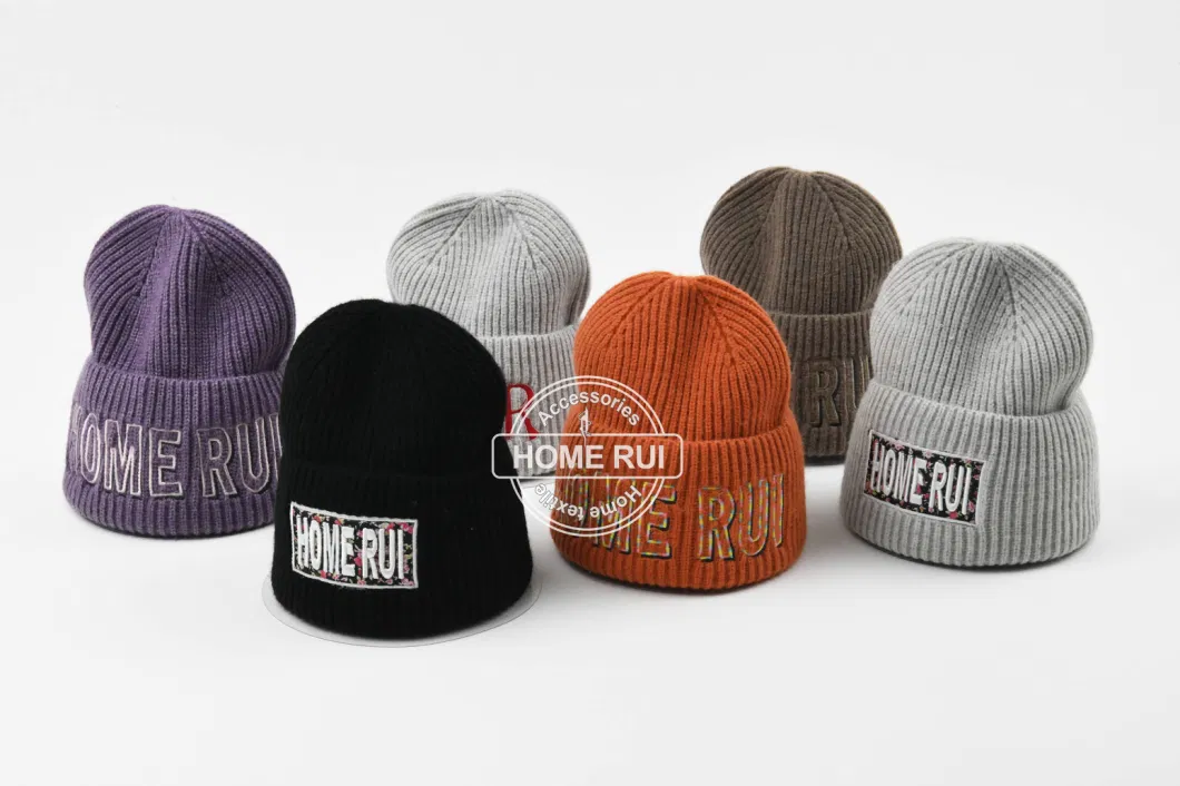 2023 Winter Trend Chunky Beanie Hats Custom Embroidery Logo Leather Patch Woven Letter Label Knitted Manufacturer