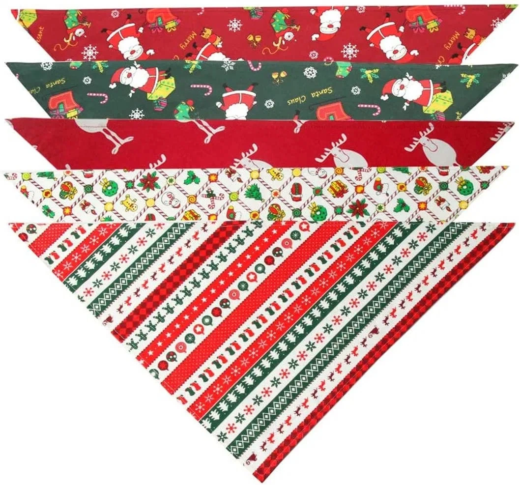 Hot Wholesale Christmas Triangle Pet Adjustable Curved Double Sided Polyester Triangle Tower Dog Bandana Scarf