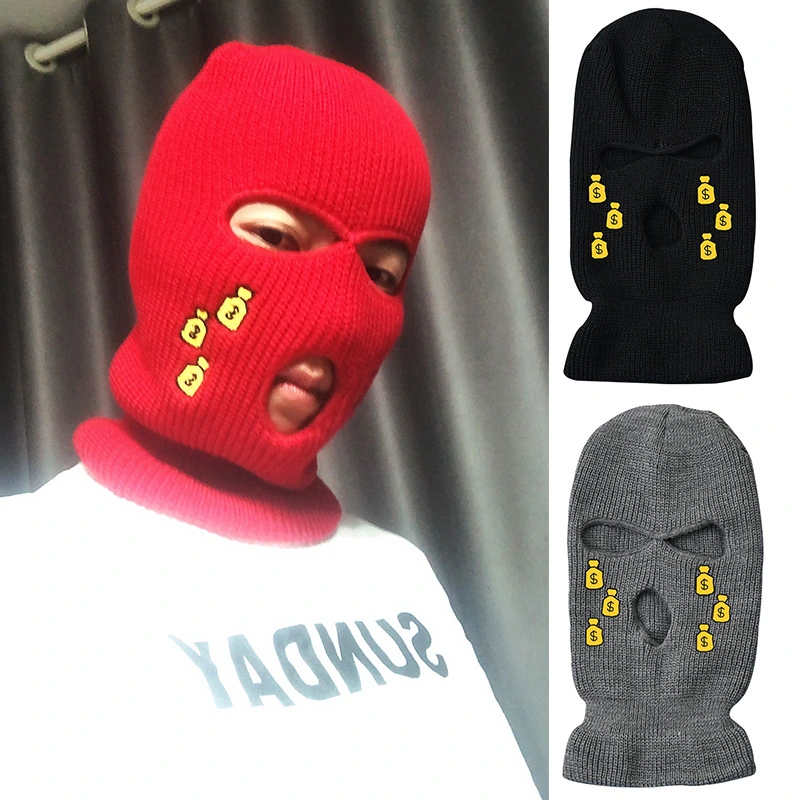 Money Bag Embroidery Winter Beanie Full Face Ski Masks Neon Balaclava