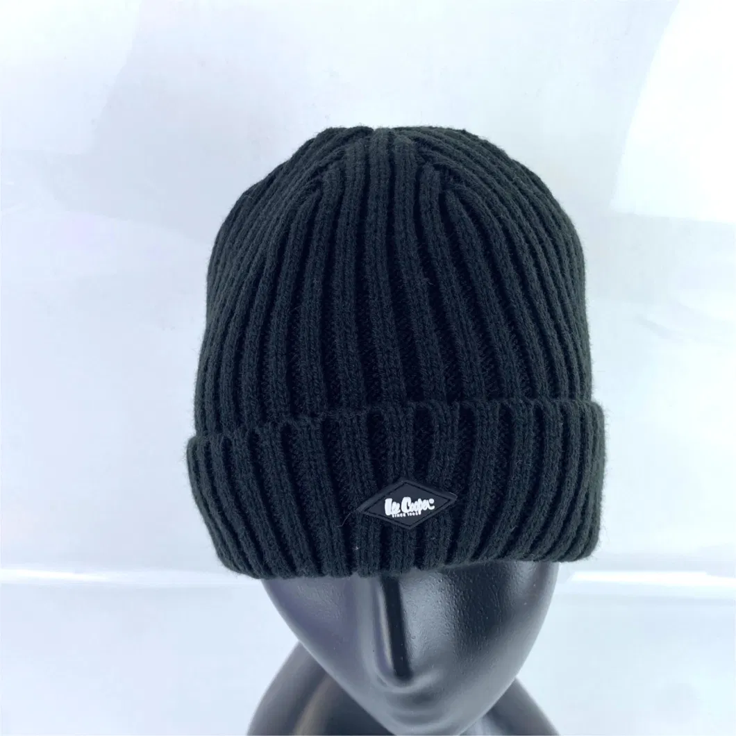 Custom Ribbed Beanie with Polar Fleece Lining Basic Acrylic Knitted Beanie for Winter