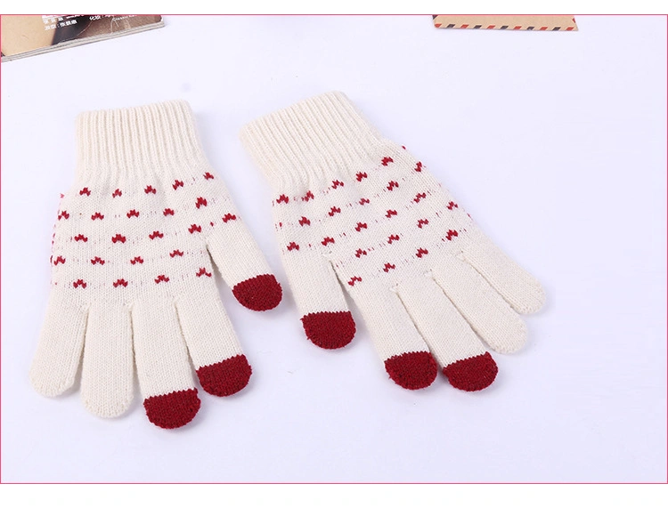 Cashmere Acrylic Touch Screen Pad Smart Phone Winter Knit Magic Gloves Dots Jacquard