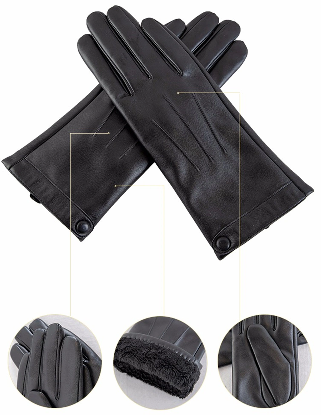 Wholesale Custom Women Men Winter Soft Sheep Black Patent Leather Gloves