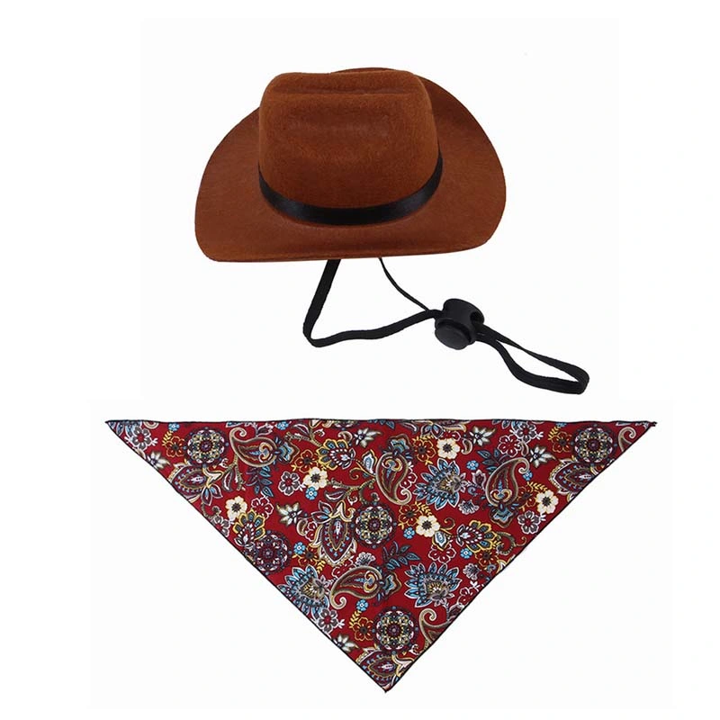 Pet Hat Cosplay Pet Accessories Dog Western Cowboy Hat with Pet Triangle Scarf