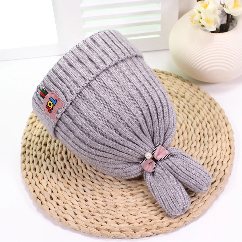 Stripe Knitted Acrylic Winter POM POM Beanie Baby Hat