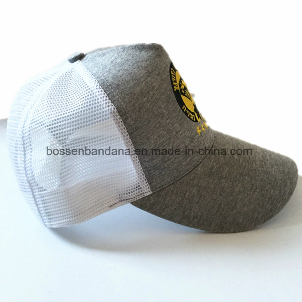 OEM Customized Logo Embroidered Cotton Grey Jersey Baseball Cap Hat with Mesh