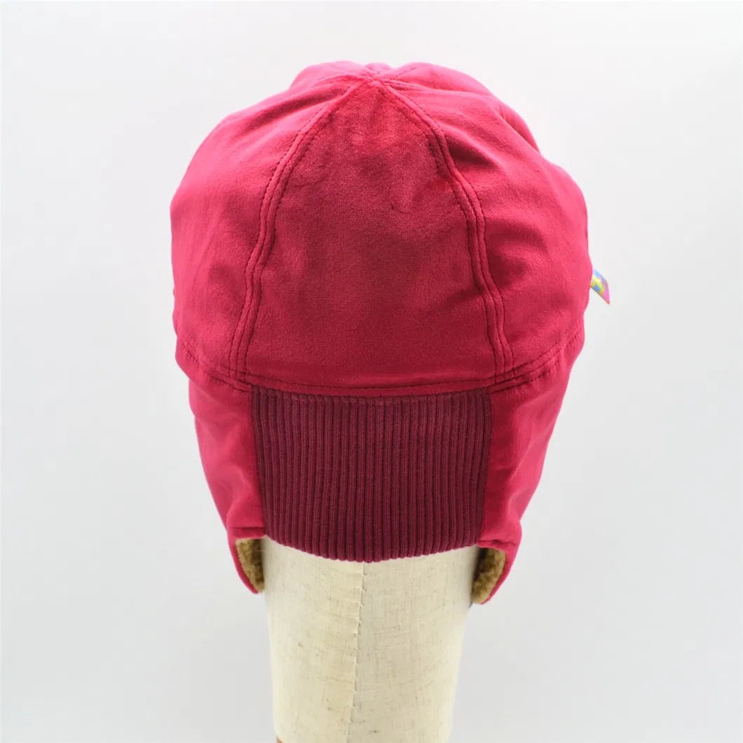 Red Color Winter Season Polar Fleece Wholesale Customized Earflaps Ear Cover Protection Adult Hat Cap with Adjustable Velcro