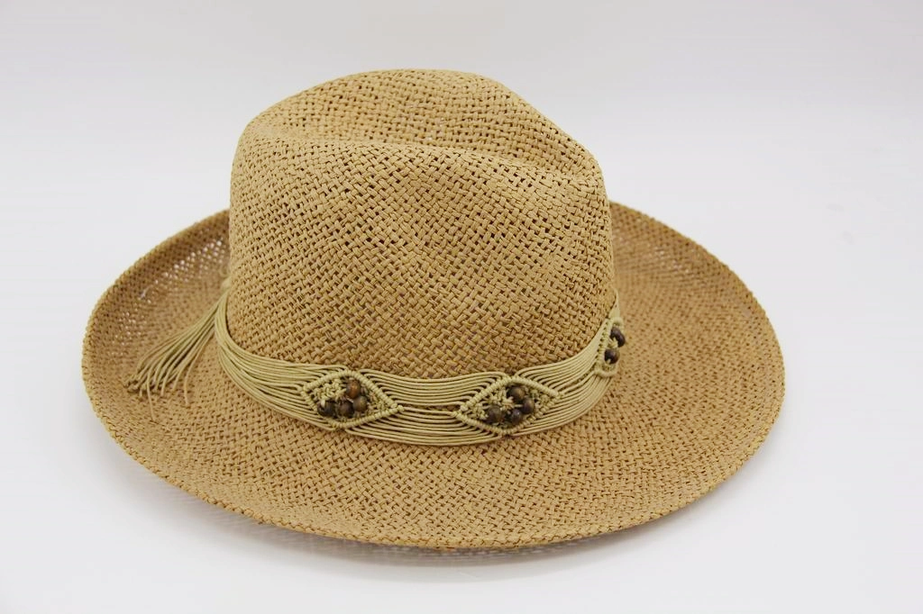 Paper Adult Lady Summer Straw Hat with Knitting Decoration Belt