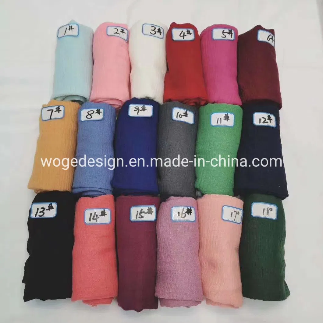 Fashion Yiwu Manufacturer Hot Sold Muslim Shawls Muffler Neck Cover Wrap Viscose Fabric Ladies Hijab Scarf with 105colors Available