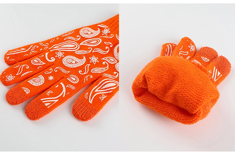 Winter Fashion Unisex Knitted Paisley Color Printed Gloves Scarf Hat Suit