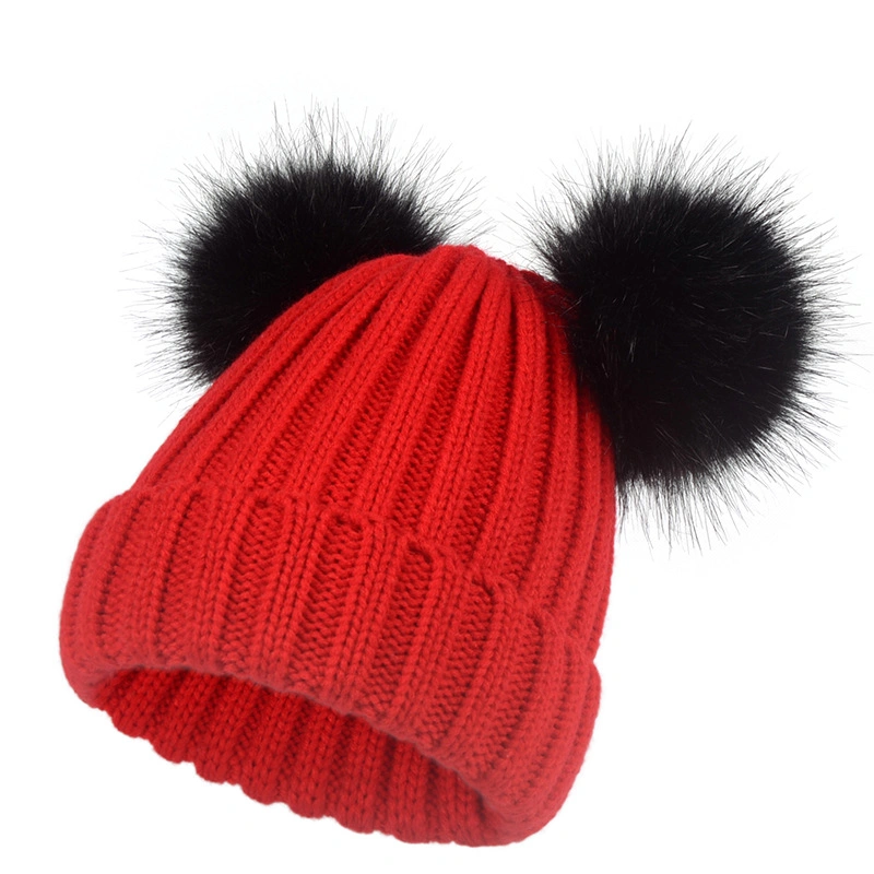 Multi Color Custom Plain Color Acrylic Cable Pompom Knitted Winter Beanie Hat
