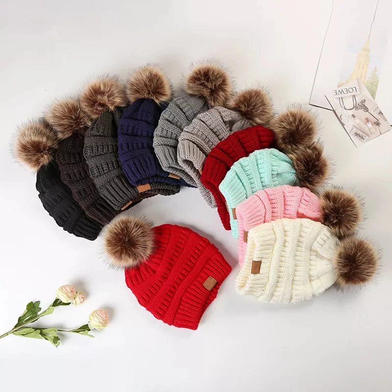 Hot Selling Custom Patch Knitted Beanies Knit POM POM Beanie Winter Hats