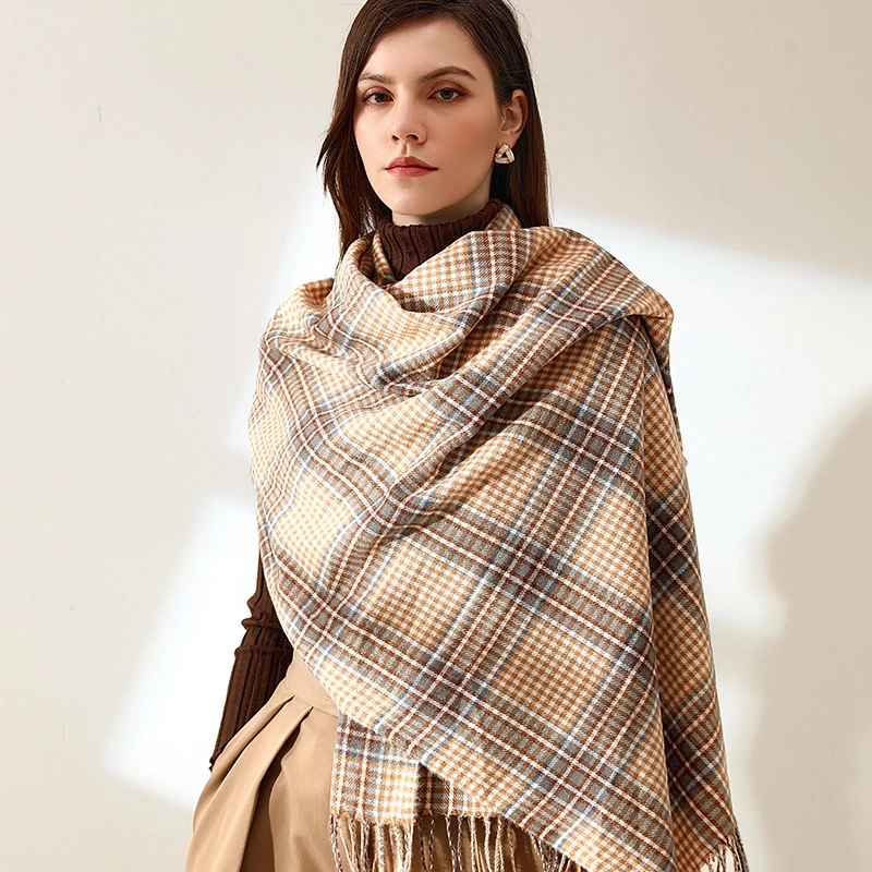 Cashmere Warm Fringed Plaid Scarf Street Style Polyester Cotton Winter Lady Scarf