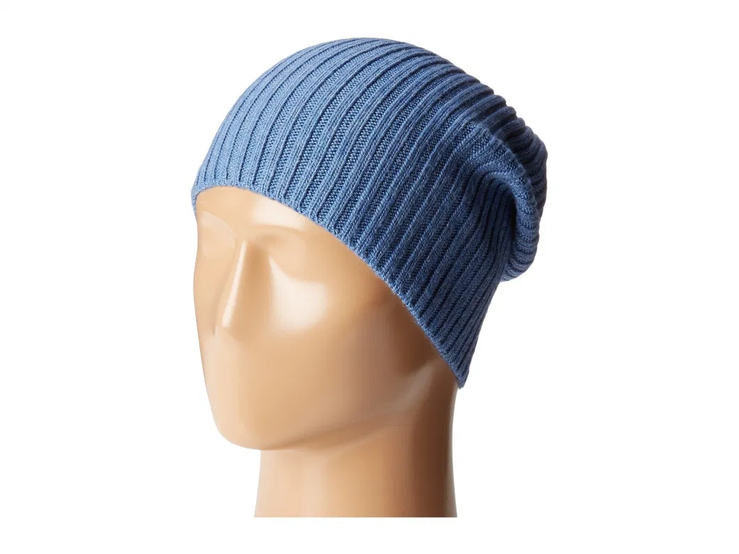 Good Quality Warm Blue Blank Slouchy Ribbed Knitted Unisex Adjustable Winter Comfortable Hat Beanie