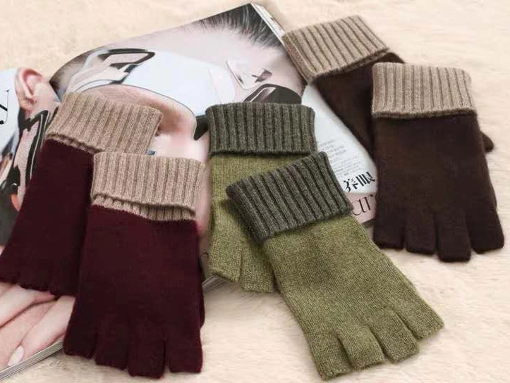 Sustainable Wool Cashmere Knit Fingerless Mitten Gloves